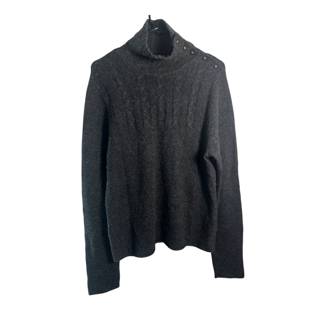 J.Crew Womens XL Charcoal Gray Cable Knit Mock Neck Shoulder Button Sweater